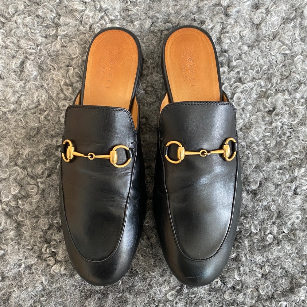 Gucci Princetown Black Leather Slippers